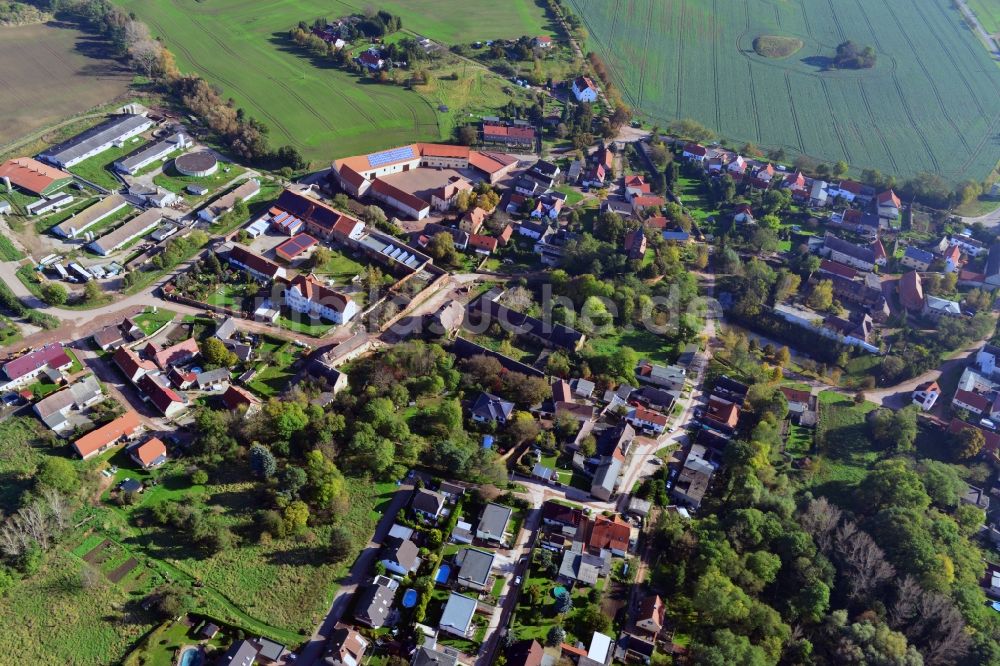 Wettin-Löbejün OT Gimritz aus der Vogelperspektive: Ortsteilansicht von Gimritz in Wettin-Löbejün im Bundesland Sachsen-Anhalt