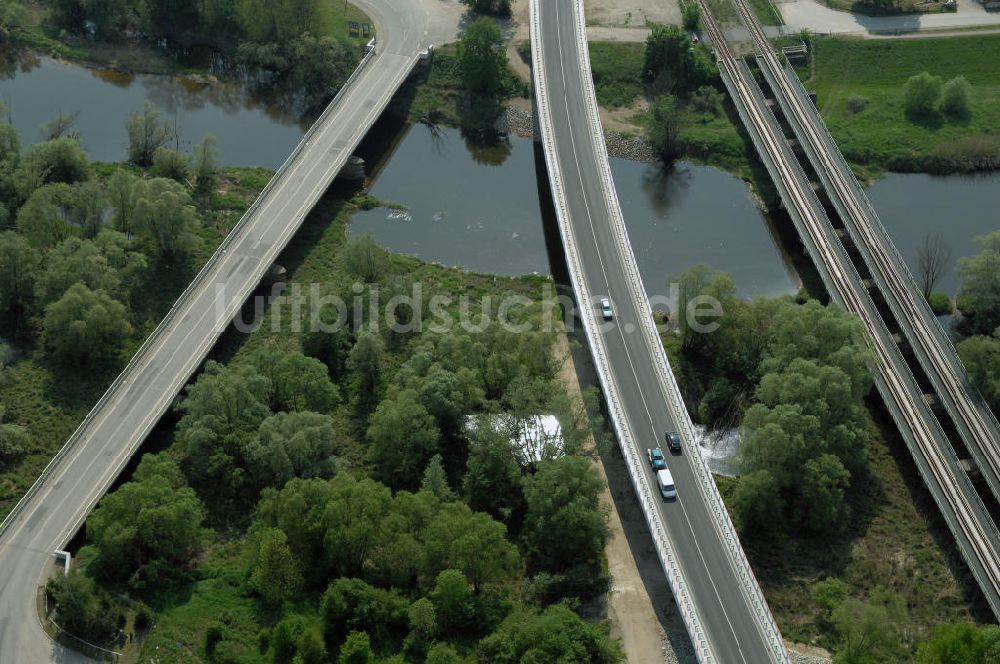 KÜSTRIN von oben - Ortsumfahrung der Bundesstrasse B 1 bei Küstrin bis zum Grenzübergang über die Oder