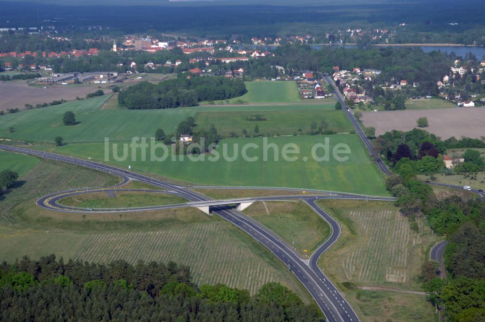 MÜLLROSE aus der Vogelperspektive: Ortsumfahrung der Bundesstrasse B 87 westlich von Müllrose