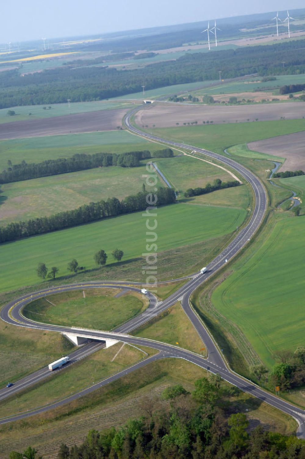 MÜLLROSE von oben - Ortsumfahrung der Bundesstrasse B 87 westlich von Müllrose