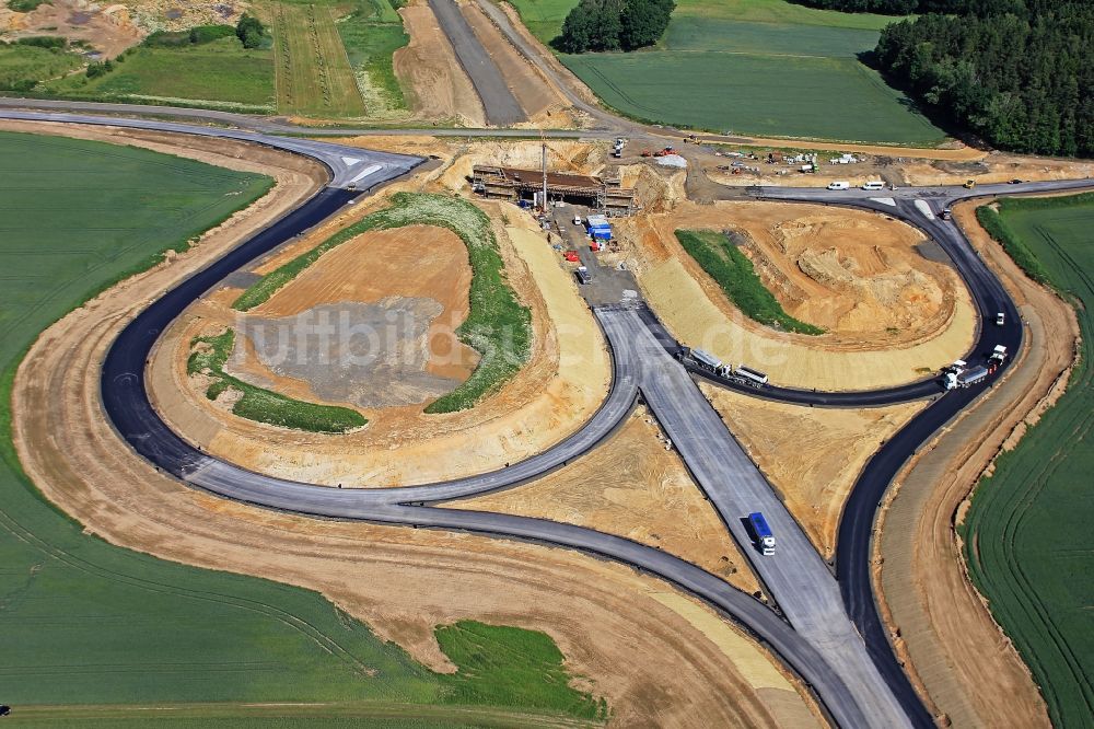 Oderwitz aus der Vogelperspektive: Ortsumgehungs- Baustelle der neuen Bundesstraße B178 am Abzweig bei Oderwitz im Bundesland Sachsen