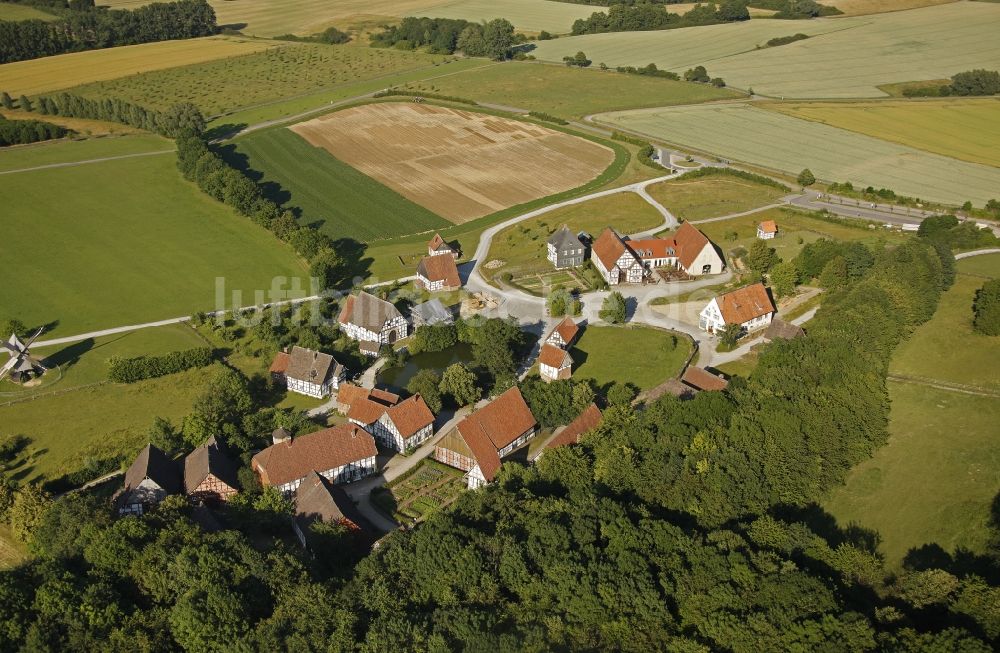 Detmold von oben - Paderborner Dorf im LWL- Freilichtmuseum in Detmold in Ostwestfalen-Lippe im Bundesland Nordrhein-Westfalen