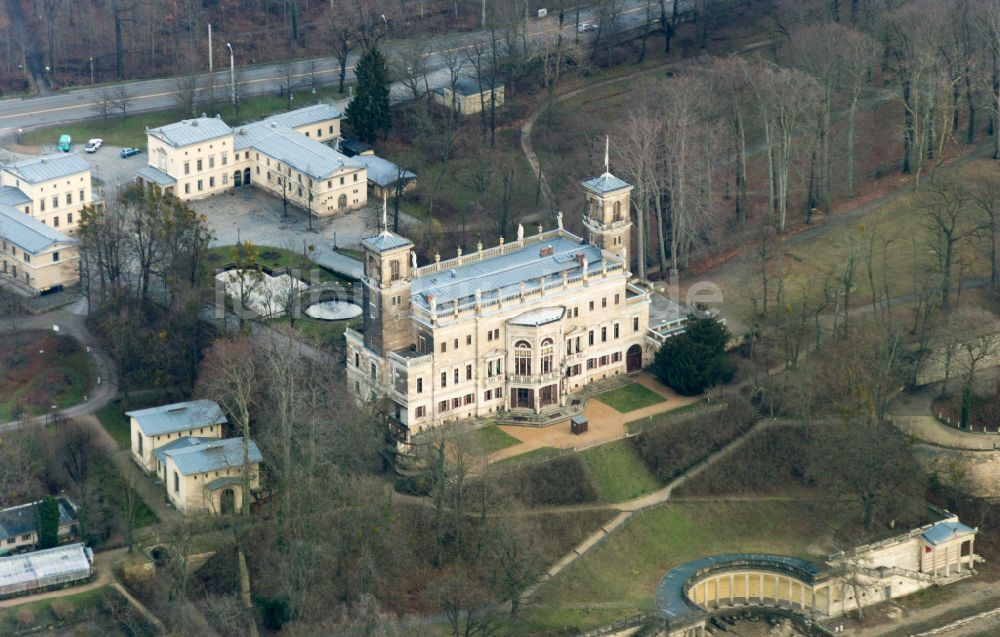 Luftaufnahme Dresden - Palais des Schloss Albrechtsberg in Dresden im Bundesland Sachsen, Deutschland