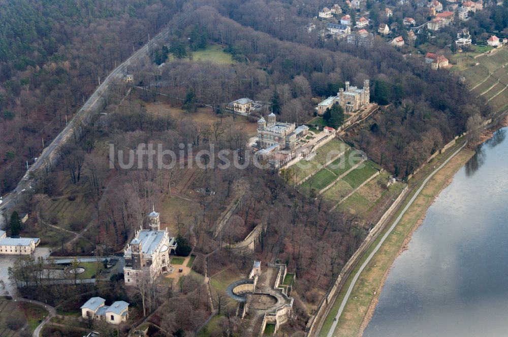 Dresden aus der Vogelperspektive: Palais des Schloss Albrechtsberg in Dresden im Bundesland Sachsen, Deutschland