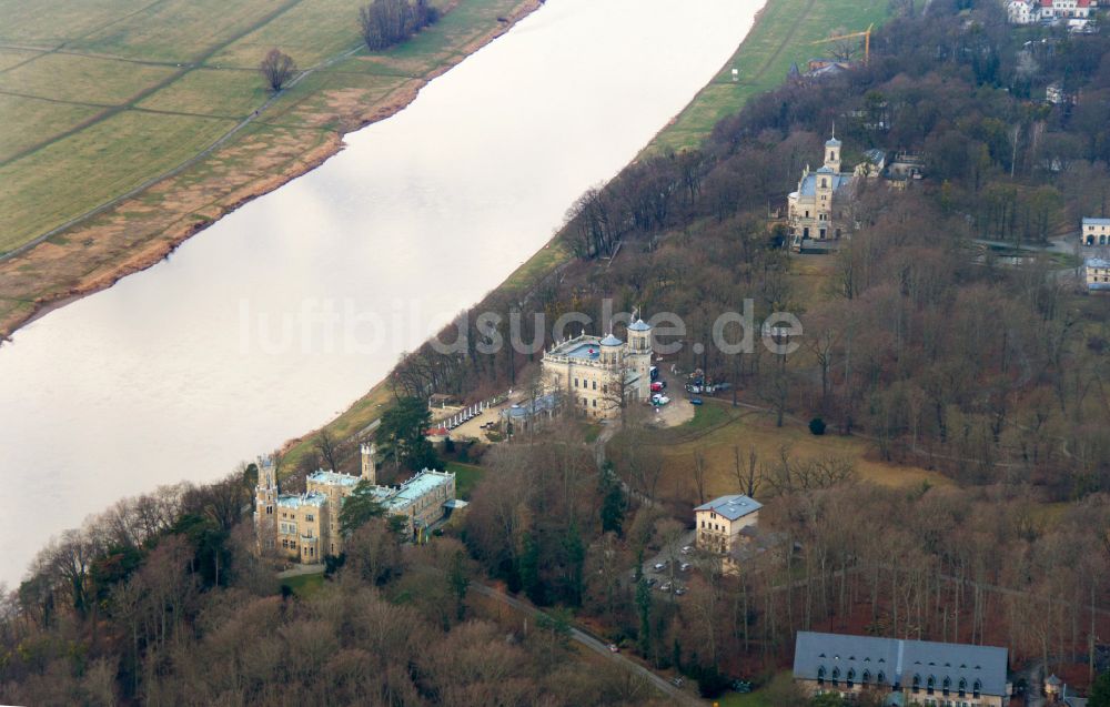 Dresden aus der Vogelperspektive: Palais des Schloss Albrechtsberg in Dresden im Bundesland Sachsen, Deutschland