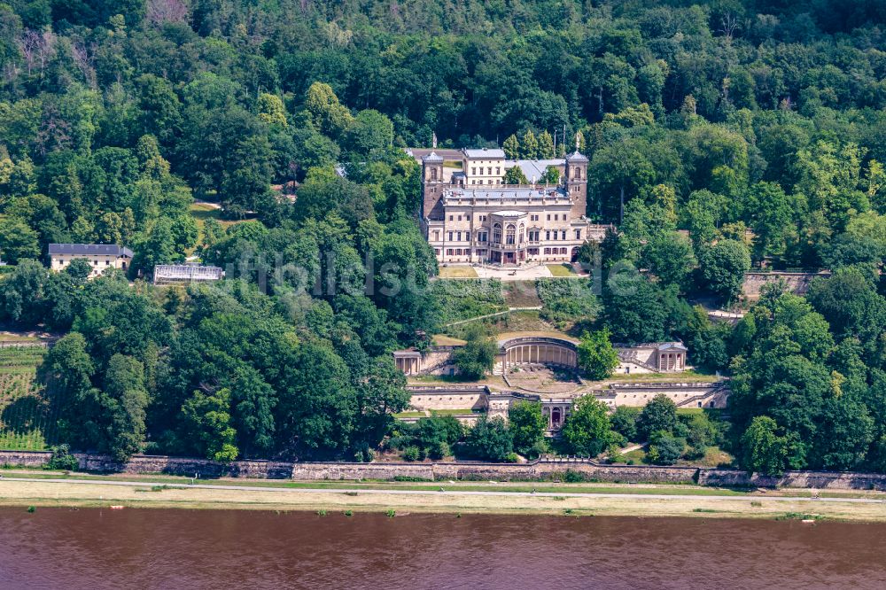 Dresden von oben - Palais des Schloss Albrechtsberg in Dresden im Bundesland Sachsen, Deutschland