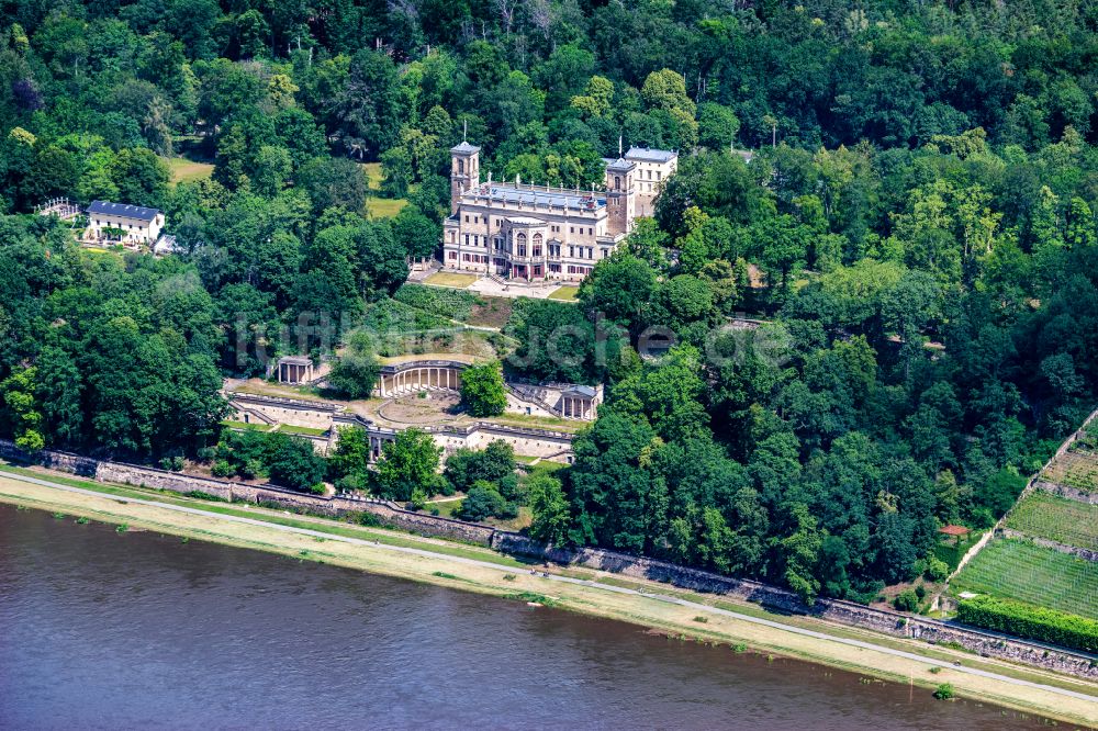 Dresden von oben - Palais des Schloss Albrechtsberg in Dresden im Bundesland Sachsen, Deutschland