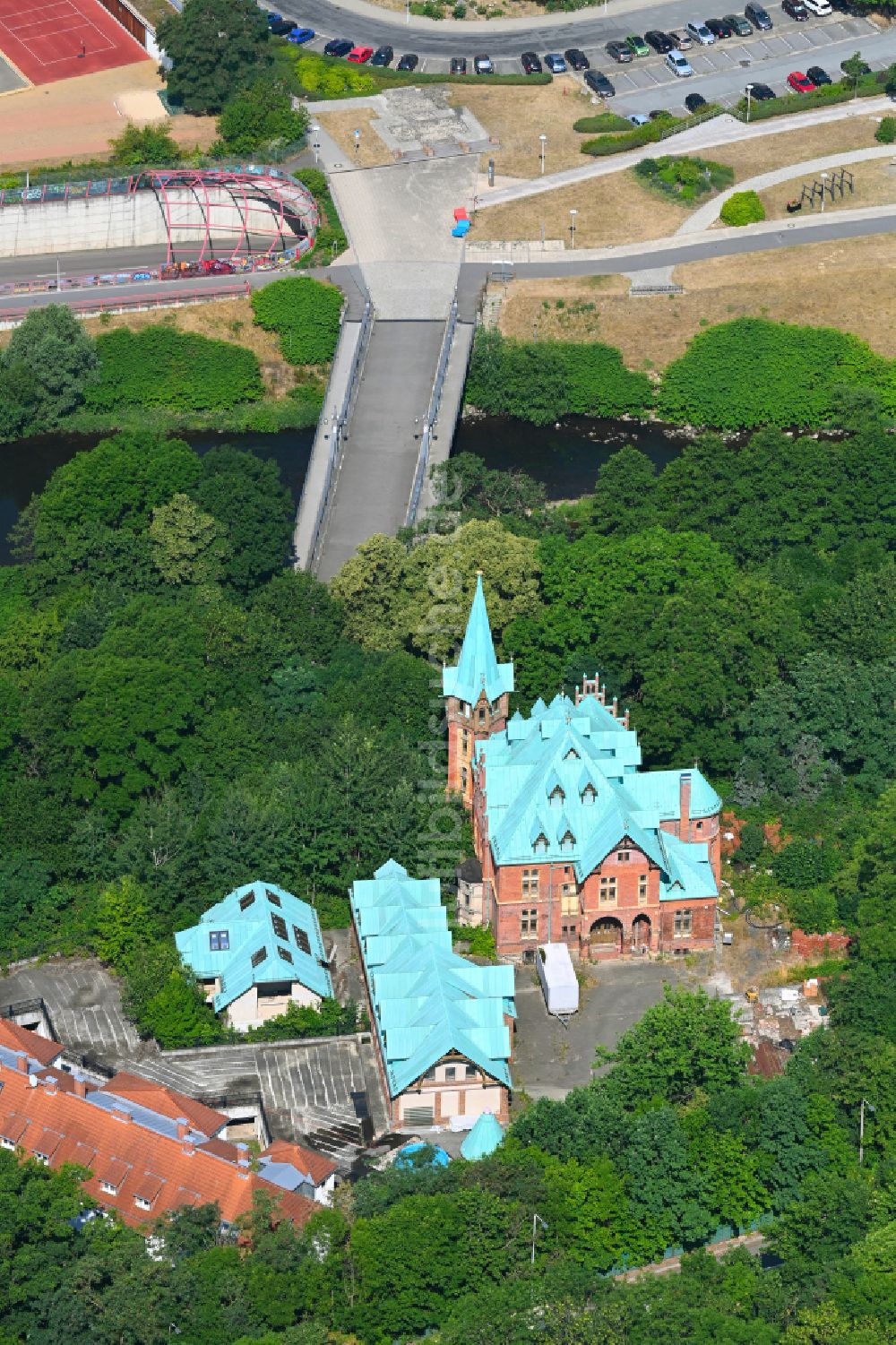 Zwickau von oben - Palais des Schloss am Brückenberg in Zwickau im Bundesland Sachsen, Deutschland