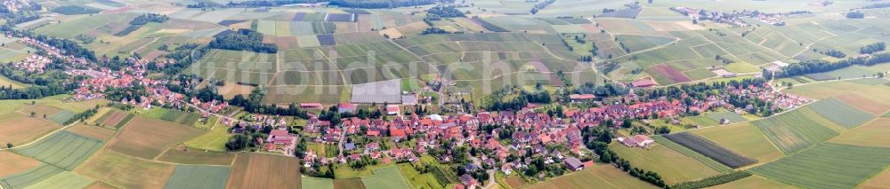 Steinseltz aus der Vogelperspektive: Panorama Dorf - Ansicht am Rande von Feldern in Steinseltz in Grand Est, Frankreich