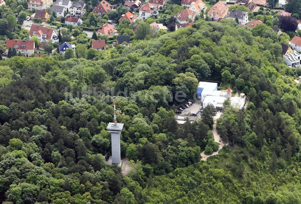 Jena von oben - Panorama Gaststätte Landgrafen und ehemaliger Fernsehturm in Jena im Bundesland Thüringen