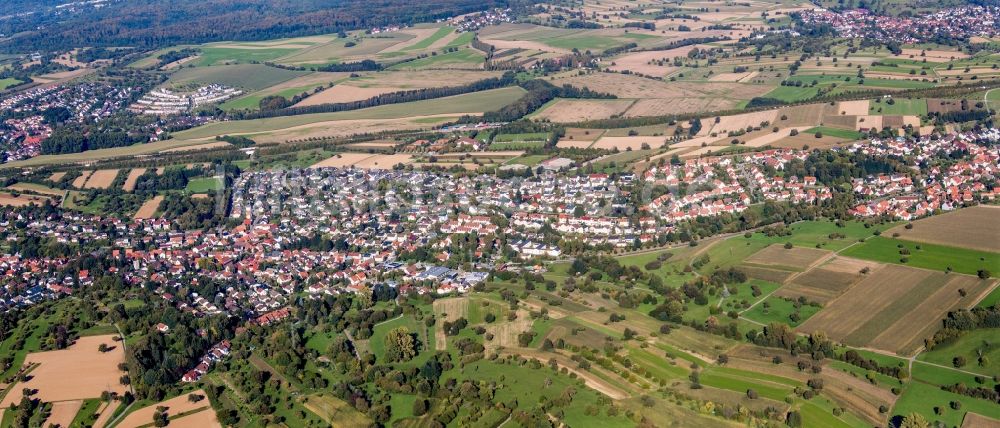 Luftaufnahme Karlsruhe - Panorama der Ortsansicht im Ortsteil Grünwettersbach in Karlsruhe im Bundesland Baden-Württemberg, Deutschland