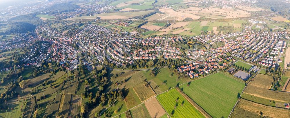 Luftbild Karlsruhe - Panorama der Ortsansicht im Ortsteil Grünwettersbach und Palmbach in Karlsruhe im Bundesland Baden-Württemberg, Deutschland