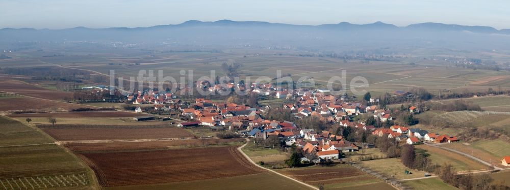 Luftbild Dierbach - Panorama vom Ortsbereich und Umgebung in Dierbach vor dem Haardtrand im Morgendunst im Bundesland Rheinland-Pfalz