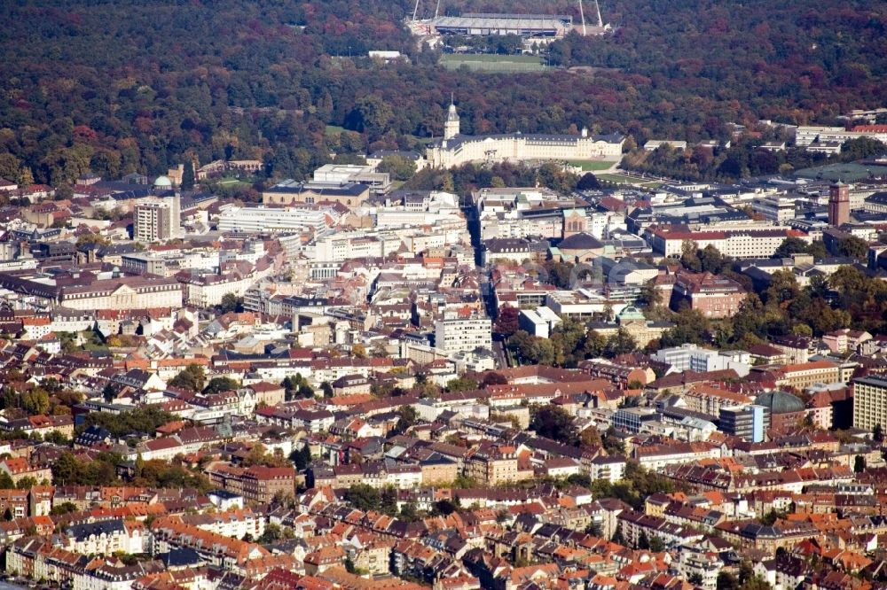 Karlsruhe aus der Vogelperspektive: Panorama- Stadtansicht des Innenstadtbereiches Herrenstraße in Karlsruhe im Bundesland Baden-Württemberg