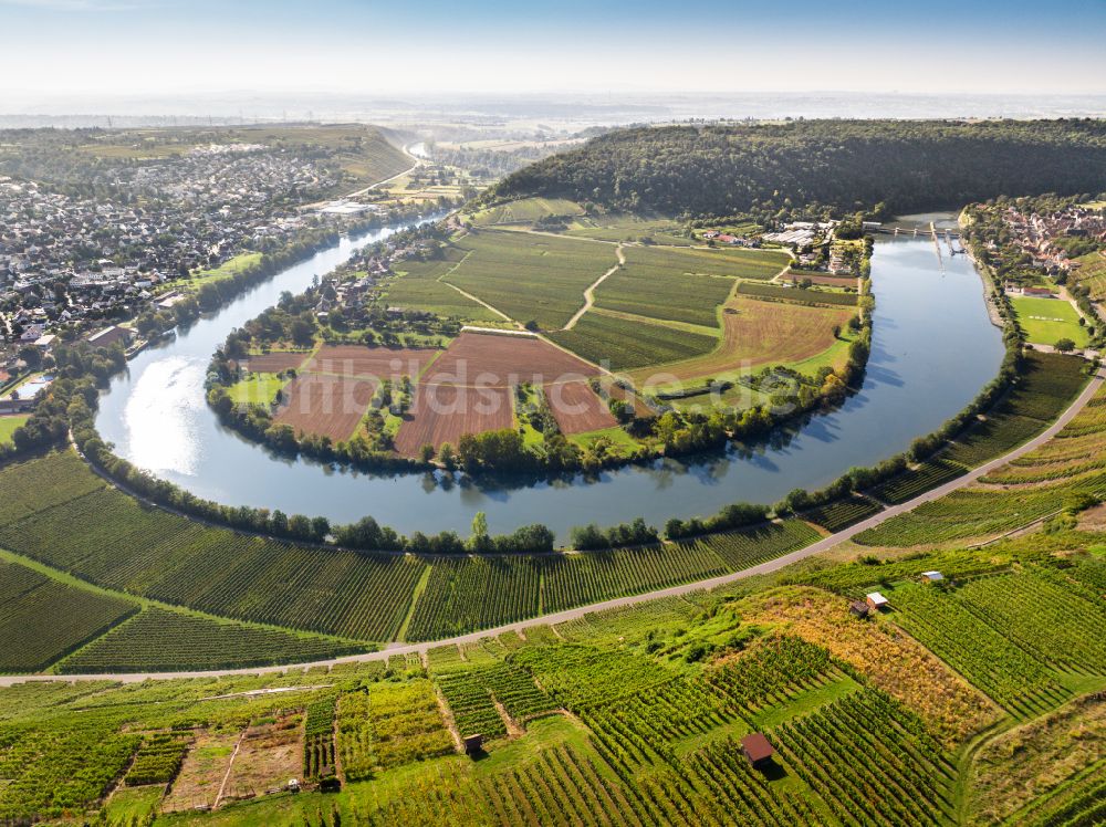 Luftaufnahme Mundelsheim - Panorama Weinbergs- Landschaft der Winzer- Gebiete in Mundelsheim im Bundesland Baden-Württemberg, Deutschland