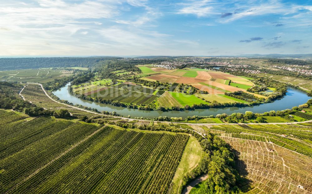 Mundelsheim von oben - Panorama Weinbergs- Landschaft der Winzer- Gebiete in Mundelsheim im Bundesland Baden-Württemberg, Deutschland