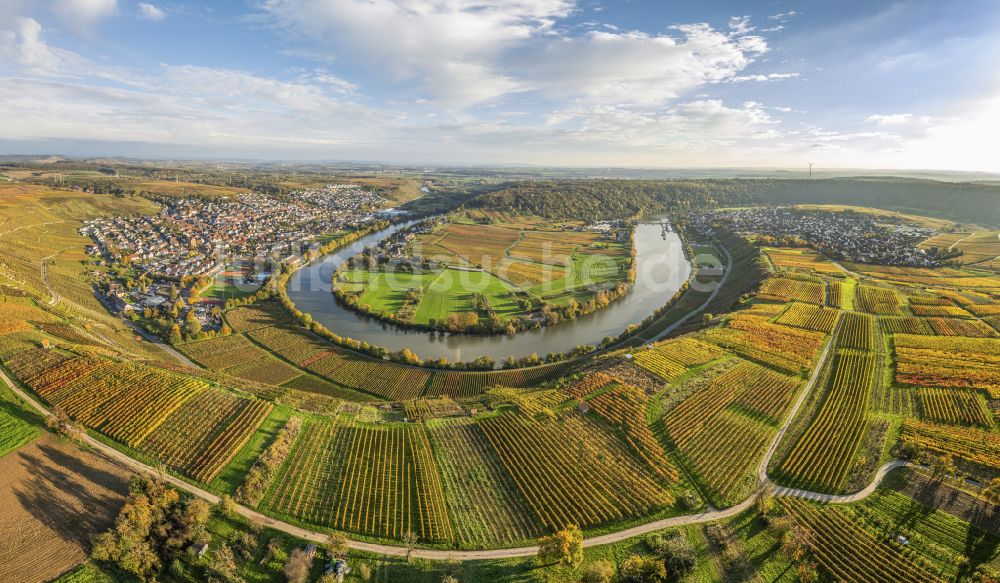 Luftbild Mundelsheim - Panorama Weinbergs- Landschaft der Winzer- Gebiete in Mundelsheim im Bundesland Baden-Württemberg, Deutschland