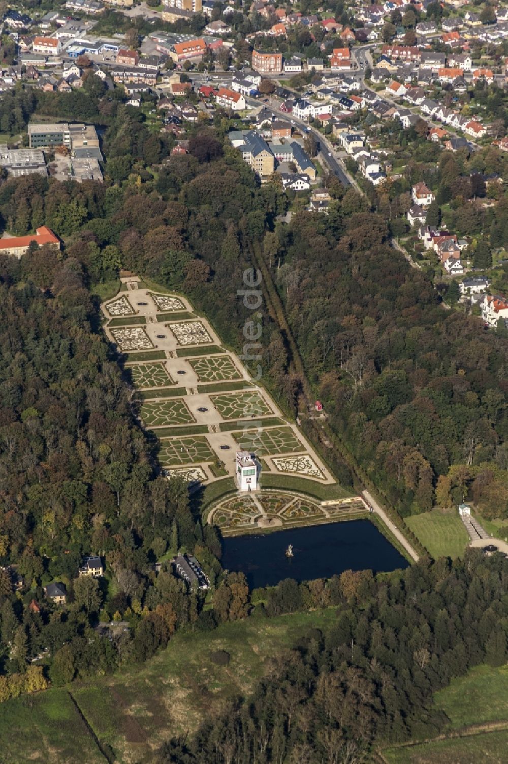 Schleswig aus der Vogelperspektive: Parkanlage eines Barockgarten beim Schloss Gottorf im Ortsteil Annettenhöh in Schleswig im Bundesland Schleswig-Holstein