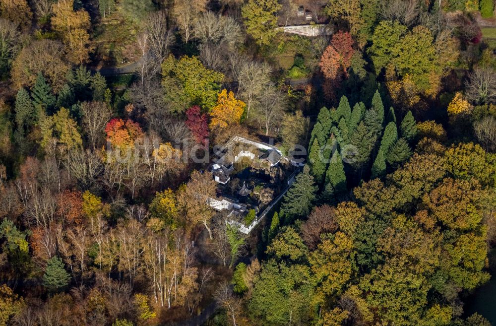 Bochum von oben - Parkanlage Chinesischer Garten an der Universitätsstraße in Bochum im Bundesland Nordrhein-Westfalen, Deutschland