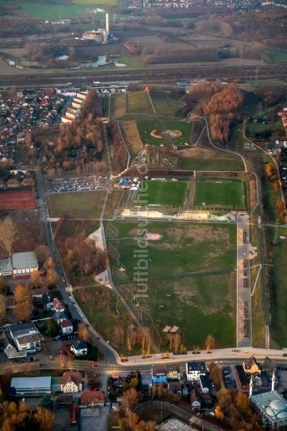 Hamm von oben - Parkanlage Lippepark Hamm - Schacht Franz im Bundesland Nordrhein-Westfalen