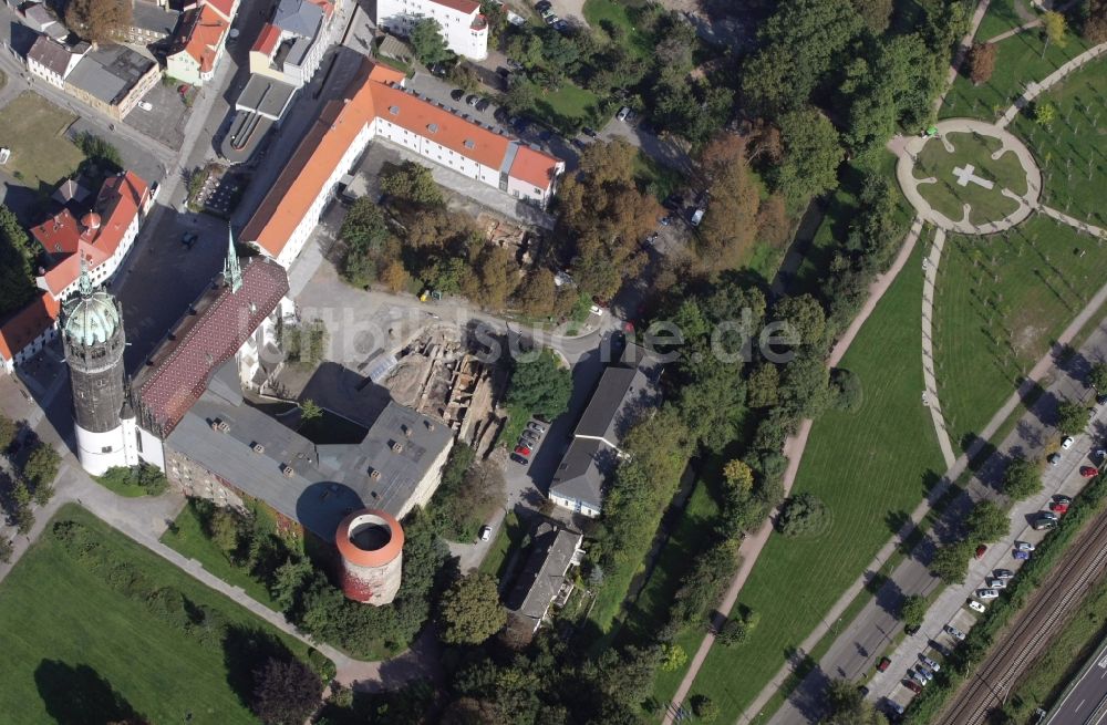 Luftaufnahme Lutherstadt Wittenberg - Parkanlage Luthergarten in Lutherstadt Wittenberg im Bundesland Sachsen-Anhalt