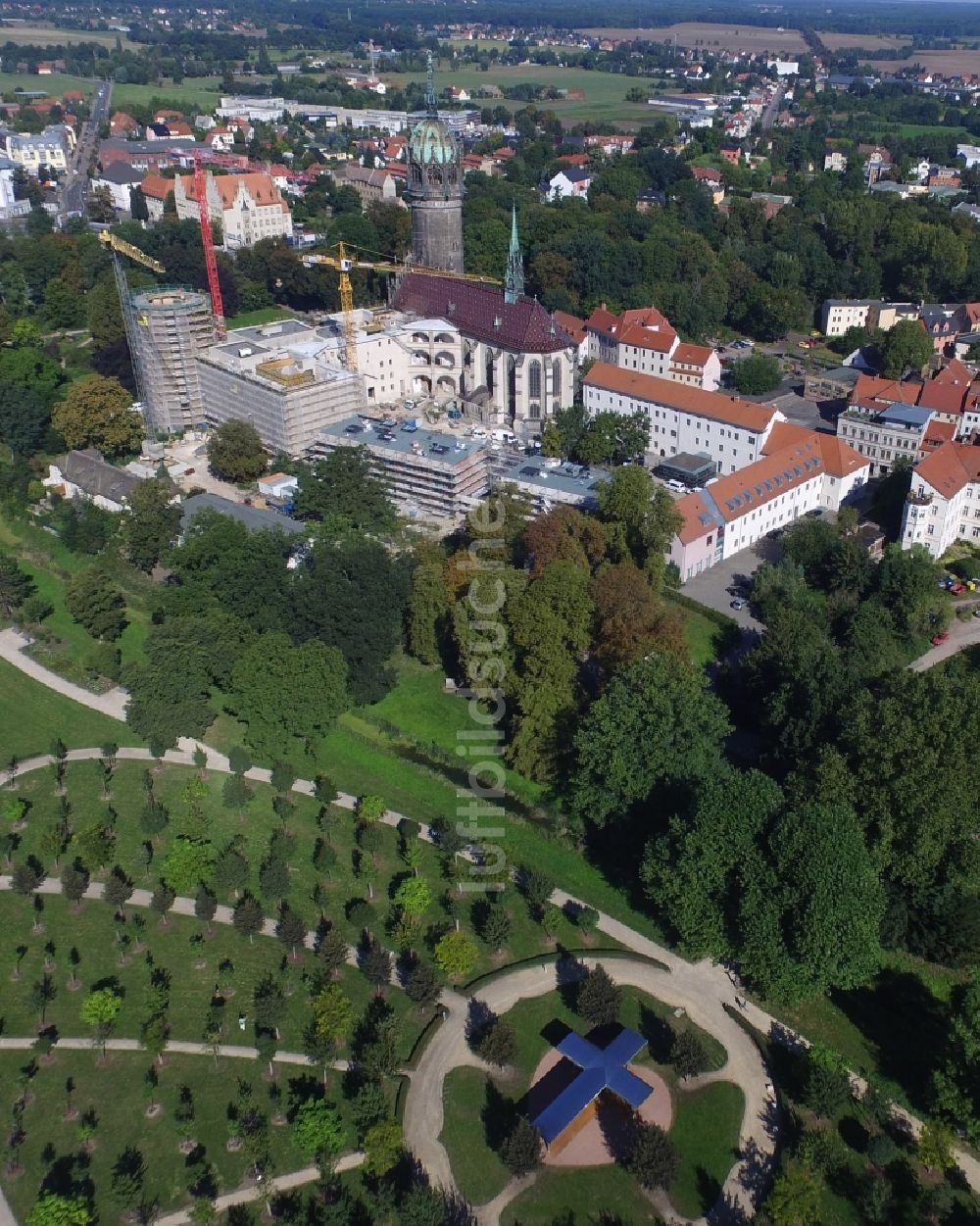 Lutherstadt Wittenberg von oben - Parkanlage Luthergarten in Lutherstadt Wittenberg im Bundesland Sachsen-Anhalt