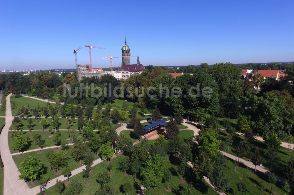 Lutherstadt Wittenberg aus der Vogelperspektive: Parkanlage Luthergarten in Lutherstadt Wittenberg im Bundesland Sachsen-Anhalt