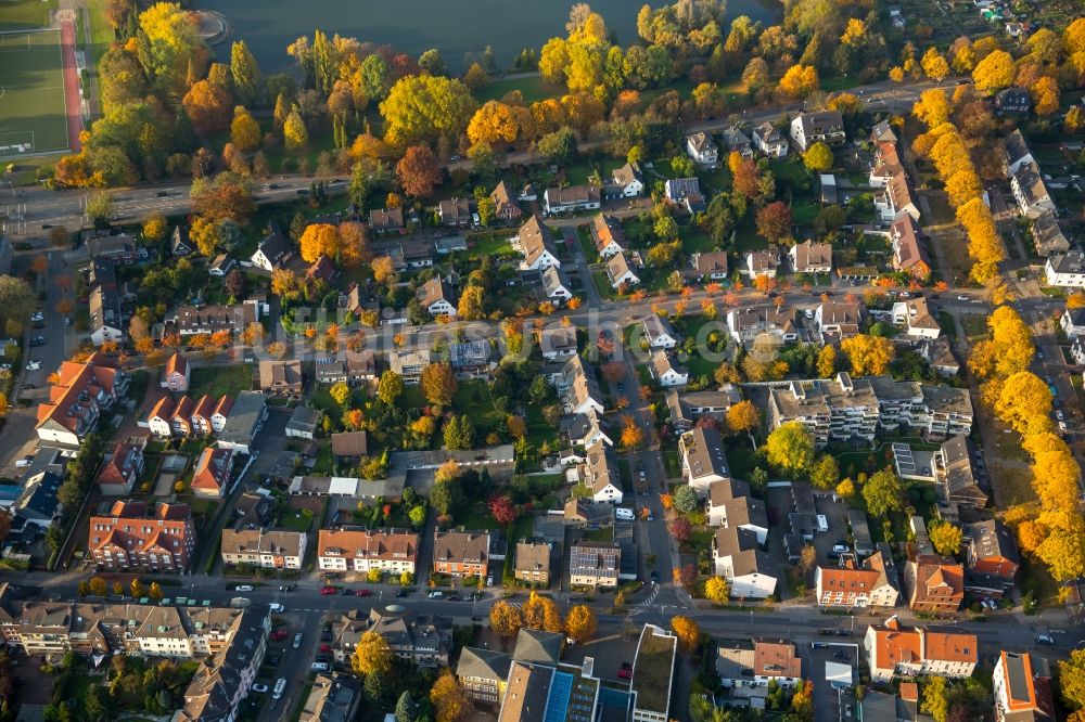 Gladbeck aus der Vogelperspektive: Parkanlage des Nordpark, Wohngebiet und Teich im herbstlichen Gladbeck im Bundesland Nordrhein-Westfalen