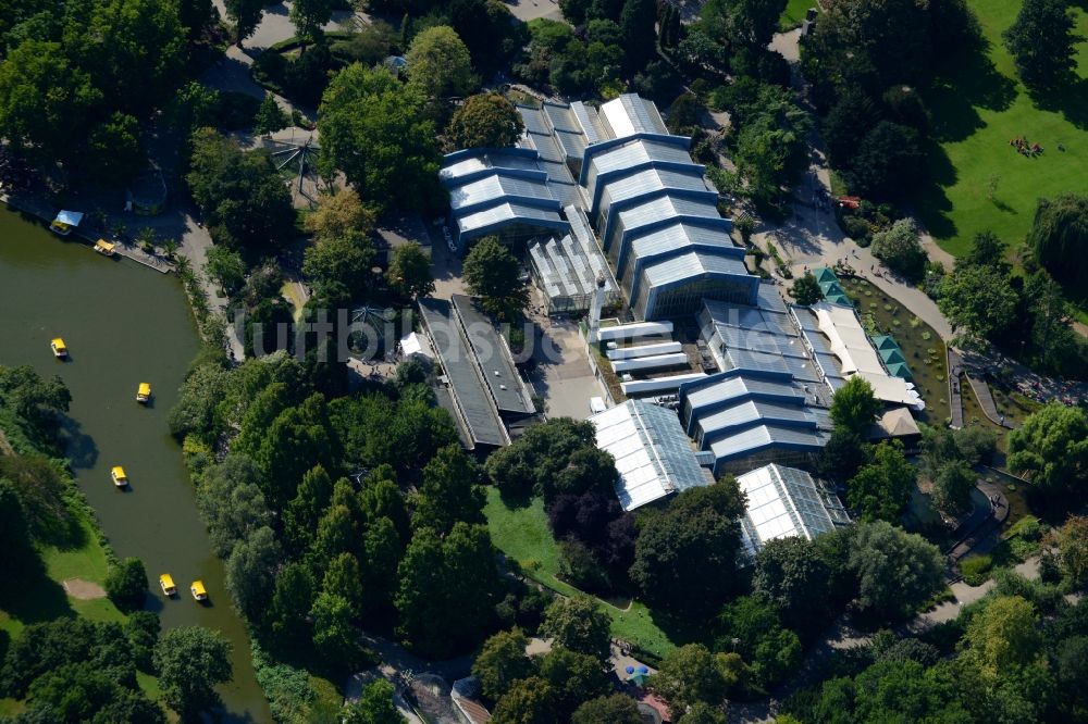 Luftaufnahme Mannheim - Parkanlage Pflanzenschauhaus am Gartenschauweg im Luisenpark in Mannheim im Bundesland Baden-Württemberg