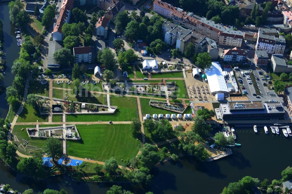 Luftaufnahme Brandenburg an der Havel - Parkanlage des Zweckverband Bundesgartenschau 2015 Havelregion in Brandenburg an der Havel im Bundesland Brandenburg