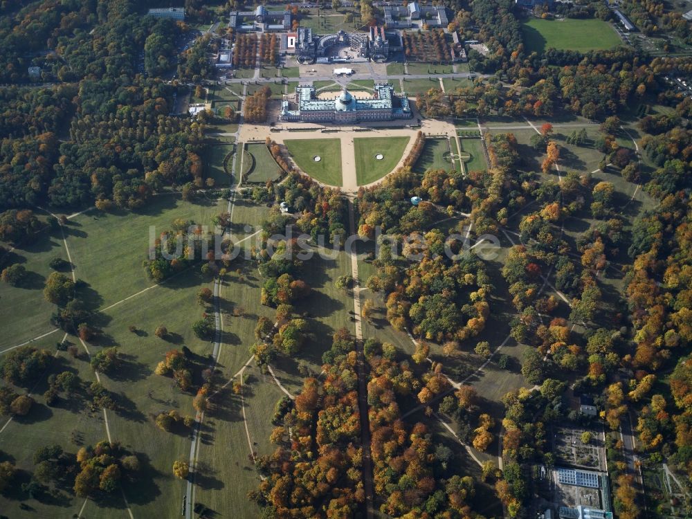 Luftaufnahme Potsdam - Parkanlagen am Palais der Neuen Orangerie in Potsdam im Bundesland Brandenburg