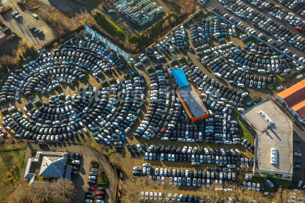 Luftaufnahme Hamm - Parkplatz und Abstellfläche für Automobile im Ortsteil Bockum-Hövel in Hamm im Bundesland Nordrhein-Westfalen