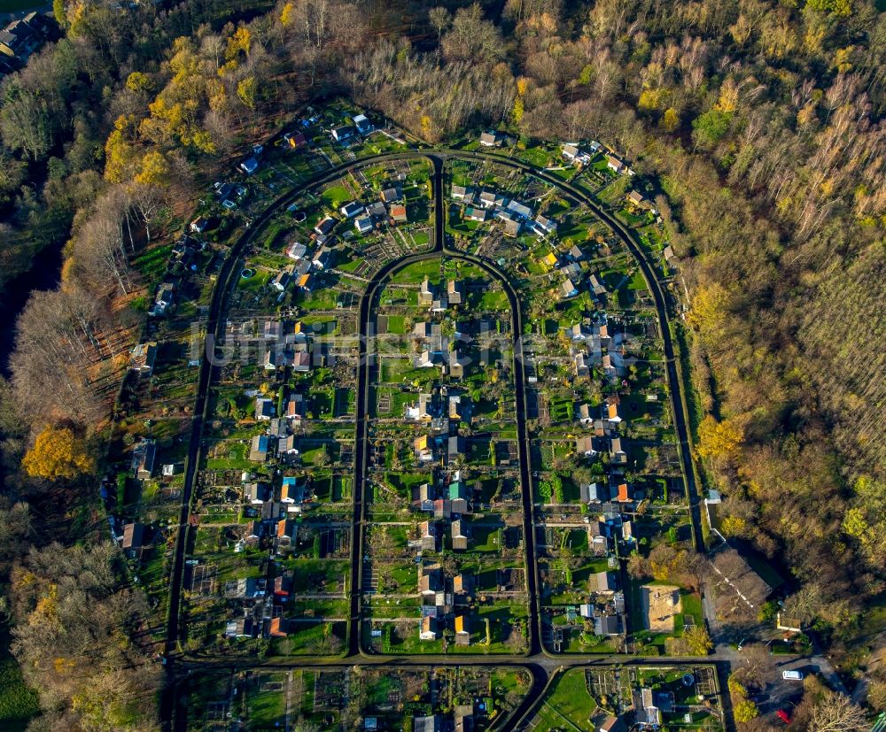 Luftbild Bochum - Parzellen einer Kleingartenanlage in Bochum im Bundesland Nordrhein-Westfalen