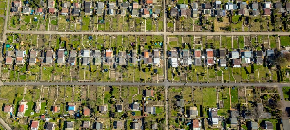 Luftaufnahme Dortmund - Parzellen einer Kleingartenanlage Garten Verein Nord Ost e.V. an der Hannöversche Straße in Dortmund im Bundesland Nordrhein-Westfalen