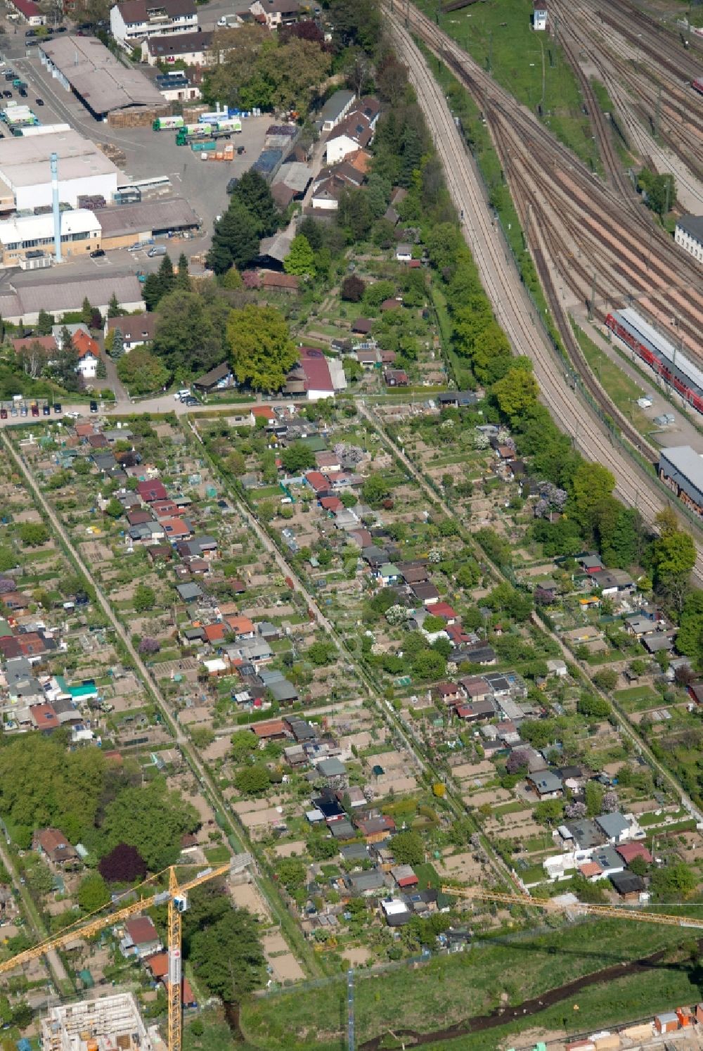 Freiburg im Breisgau aus der Vogelperspektive: Parzellen einer Kleingartenanlage der Gartenfreunde Süd in Freiburg im Breisgau im Bundesland Baden-Württemberg