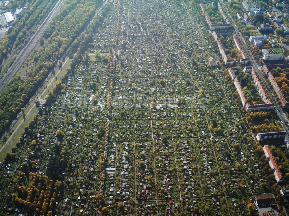 Luftaufnahme Berlin - Parzellen einer Kleingartenanlage Konlonie Sonnebad - Kolonie Samoa nahe dem Grazer Damm in Berlin