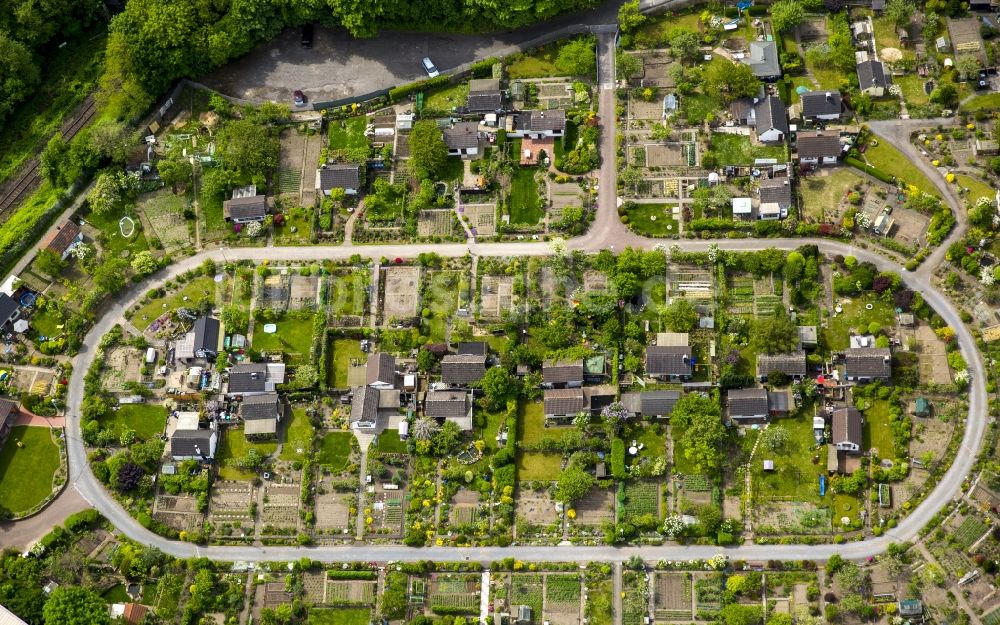 Luftbild Mülheim an der Ruhr - Parzellen einer Kleingartenanlage in Mülheim an der Ruhr im Bundesland Nordrhein-Westfalen