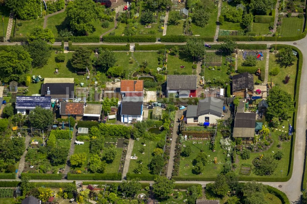 Luftaufnahme Bochum - Parzellen der Kleingartenanlage - Schrebergarten Lütge Heide im Stadtteil Werne von Bochum in Nordrhein-Westfalen