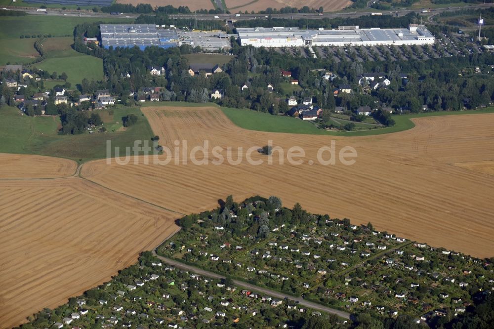 Chemnitz von oben - Parzellen einer Kleingartenanlage an der Stollberger Straße in Chemnitz im Bundesland Sachsen