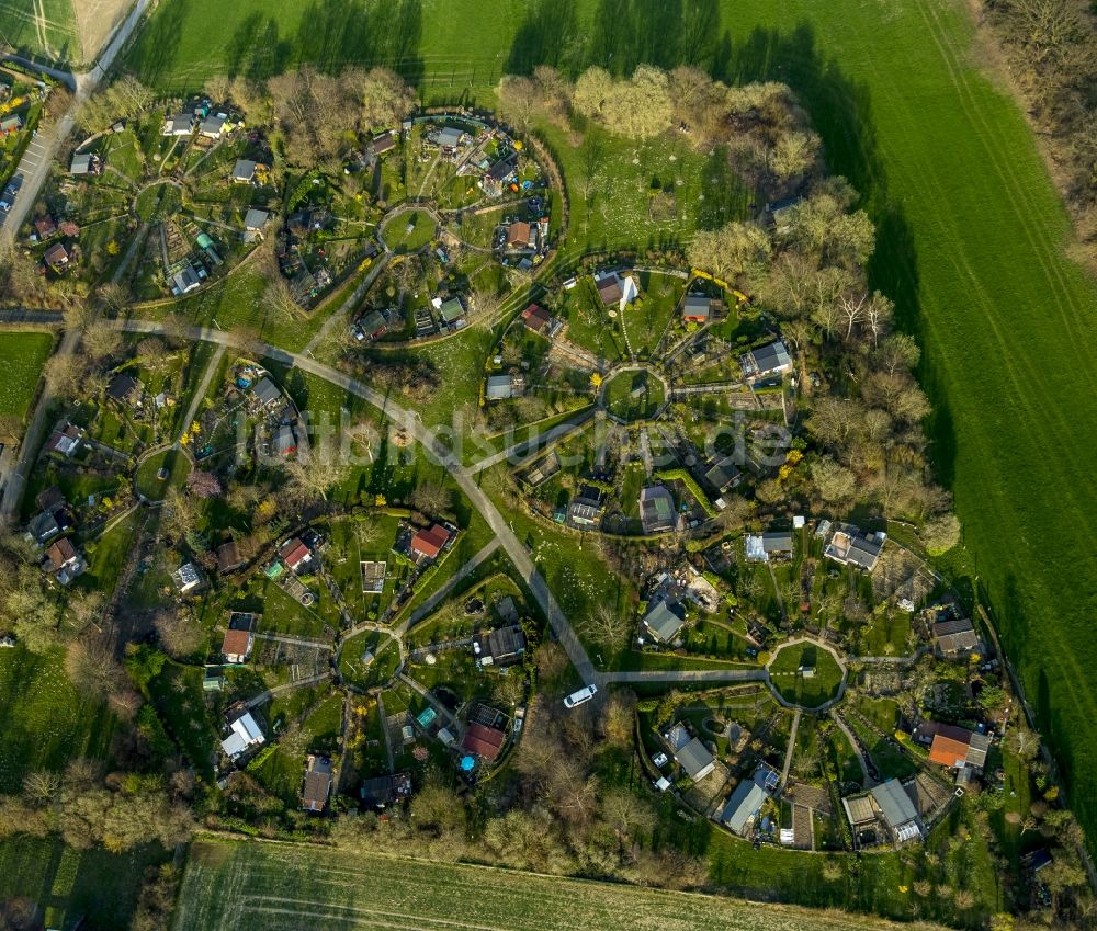 Witten aus der Vogelperspektive: Parzellen einer Kleingartenanlage in Witten im Bundesland Nordrhein-Westfalen