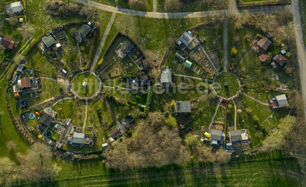 Witten aus der Vogelperspektive: Parzellen einer Kleingartenanlage in Witten im Bundesland Nordrhein-Westfalen