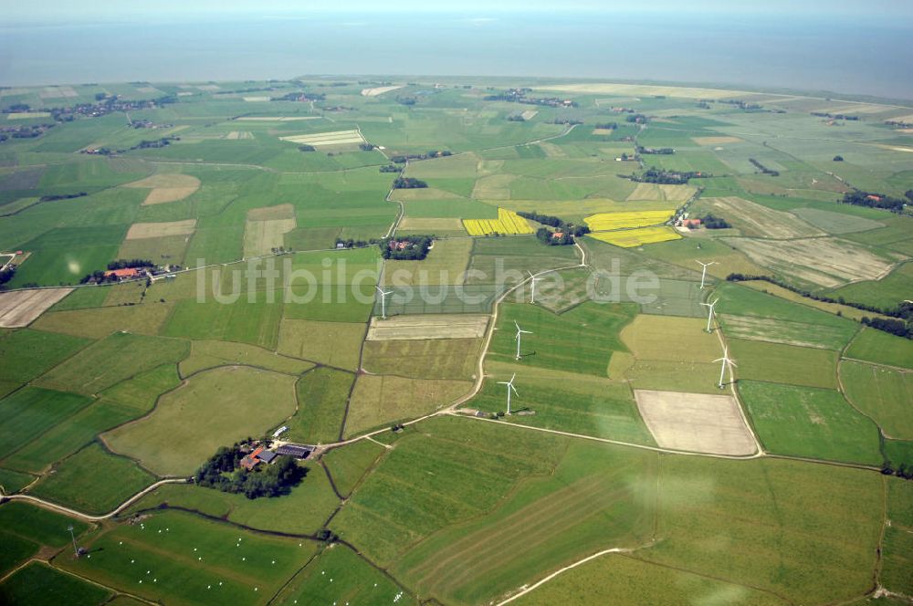 Langwarden aus der Vogelperspektive: peninsula / Halbinsel Butjadingen in Niedersachsen / NI an der Nordsee