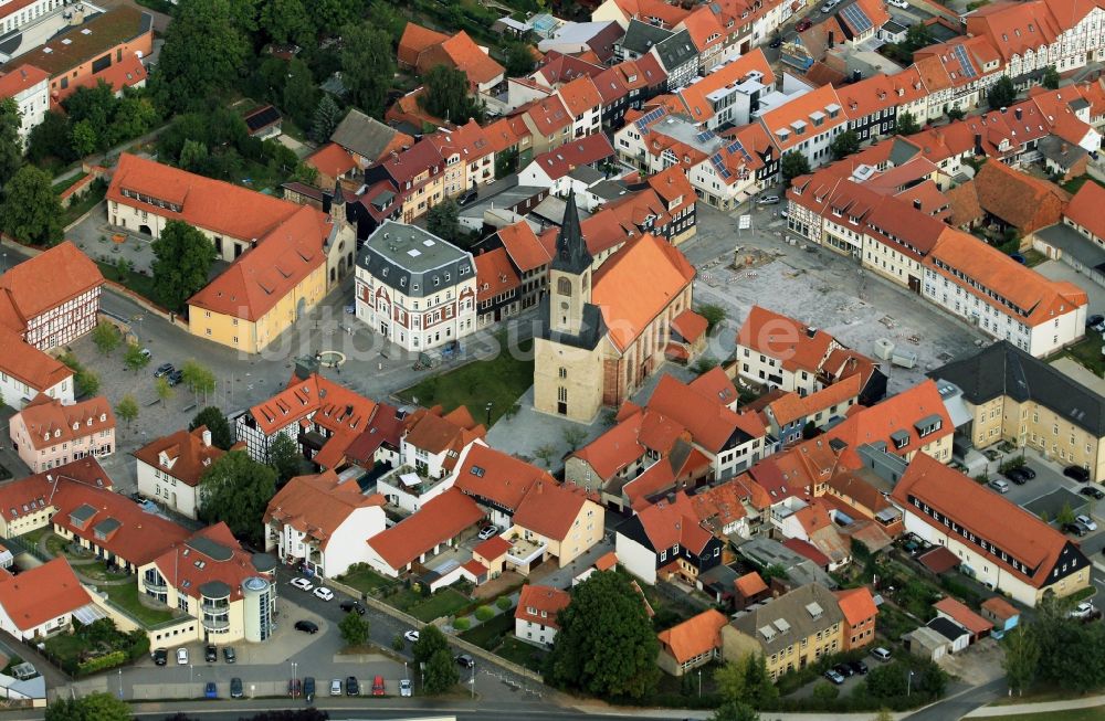 Luftbild Worbis - Pfarrkirche St. Nikolaus am Rossmarkt mit umliegenden Wohnhäusern in Worbis in Thüringen