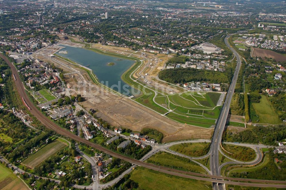 Dortmund aus der Vogelperspektive: Phoenix-See im Stadtteil Hörde auf dem ehemaligen Gelände der Hermannshütte in Dortmund im Bundesland Nordrhein-Westfalen