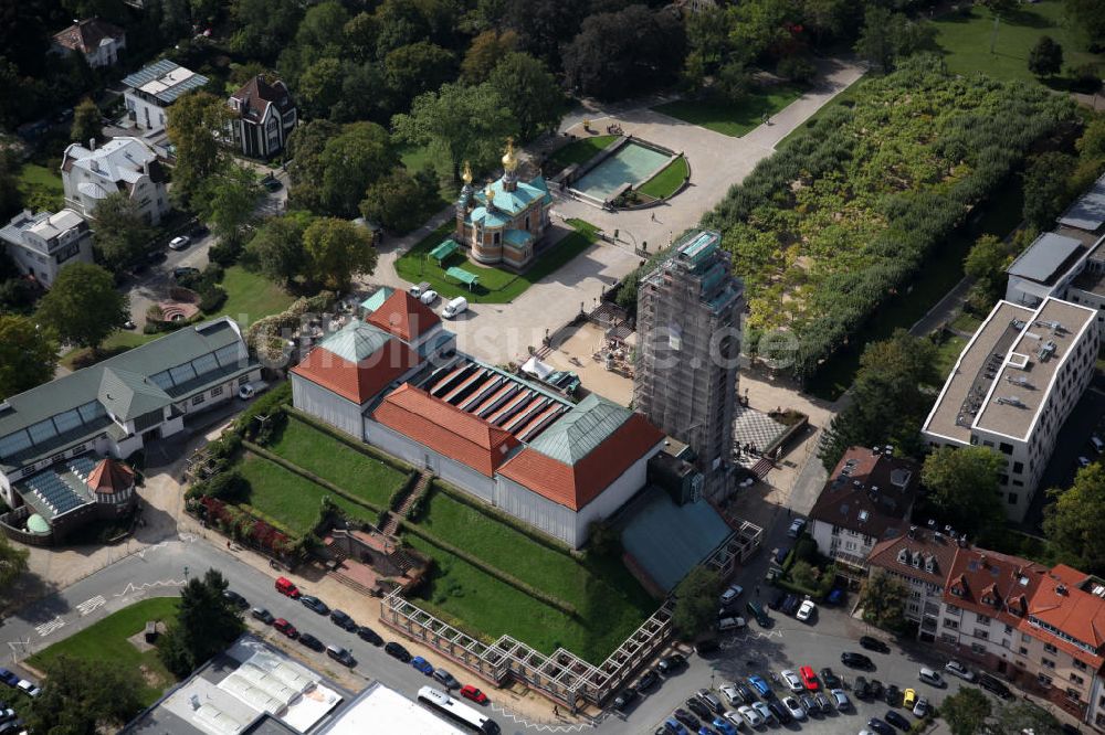 Luftaufnahme Darmstadt - Platanenhain und Städtisches Ausstellungsgebäude Mathildenhöhe in Darmstadt