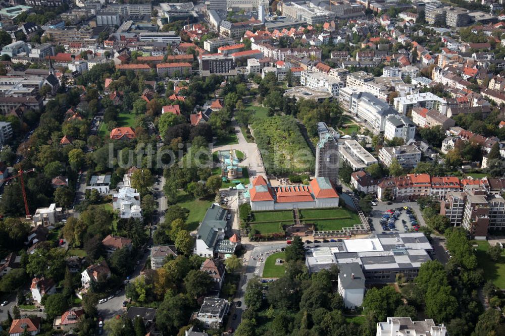 Luftaufnahme Darmstadt - Platanenhain und Städtisches Ausstellungsgebäude Mathildenhöhe in Darmstadt