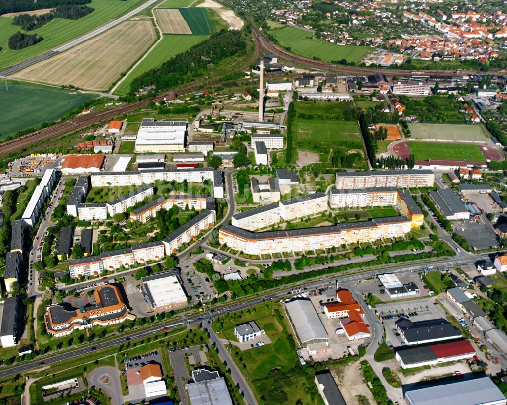 Blankenburg (Harz) von oben - Plattenbau- Hochhaus- Wohnsiedlung in Blankenburg (Harz) im Bundesland Sachsen-Anhalt, Deutschland