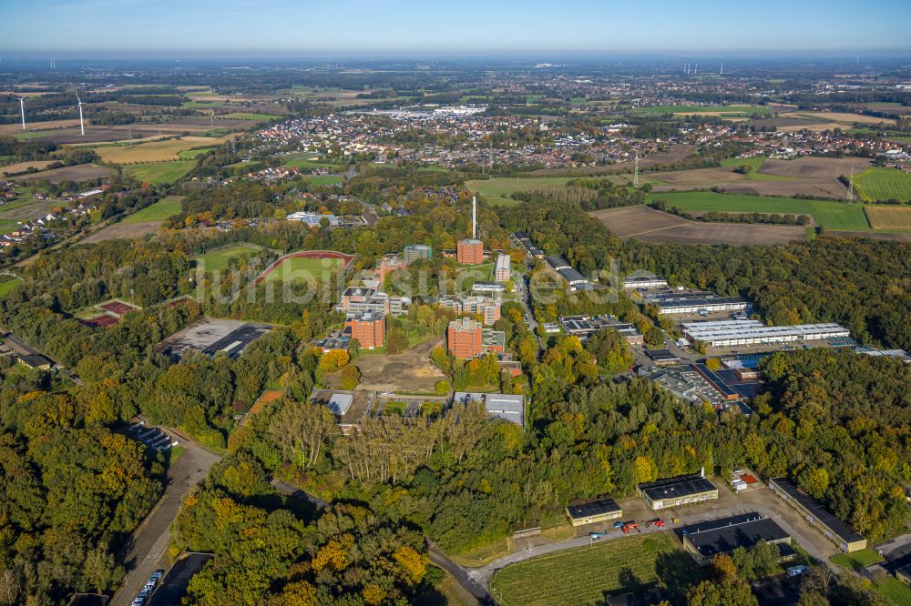 Bork aus der Vogelperspektive: Plattenbau- Hochhaus- Wohnsiedlung an der Carl-Sievering-Straße in Bork im Bundesland Nordrhein-Westfalen, Deutschland