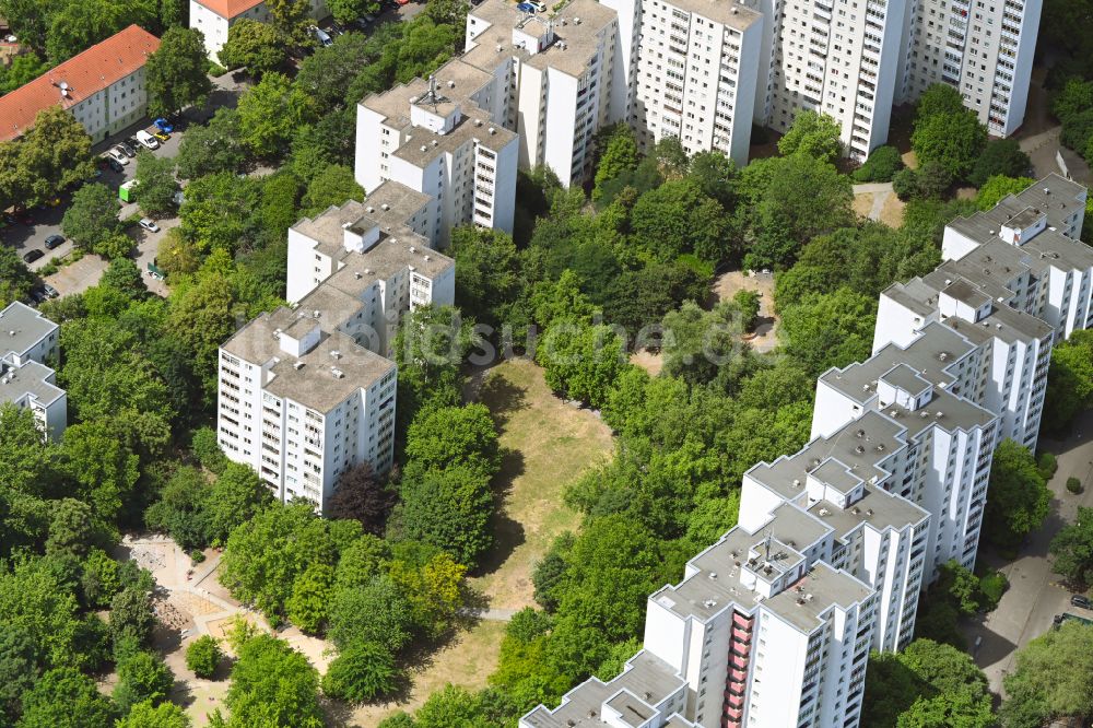 Luftaufnahme Berlin - Plattenbau- Hochhaus- Wohnsiedlung Dammwegsiedlung - Weiße Siedlung im Ortsteil Neukölln in Berlin, Deutschland