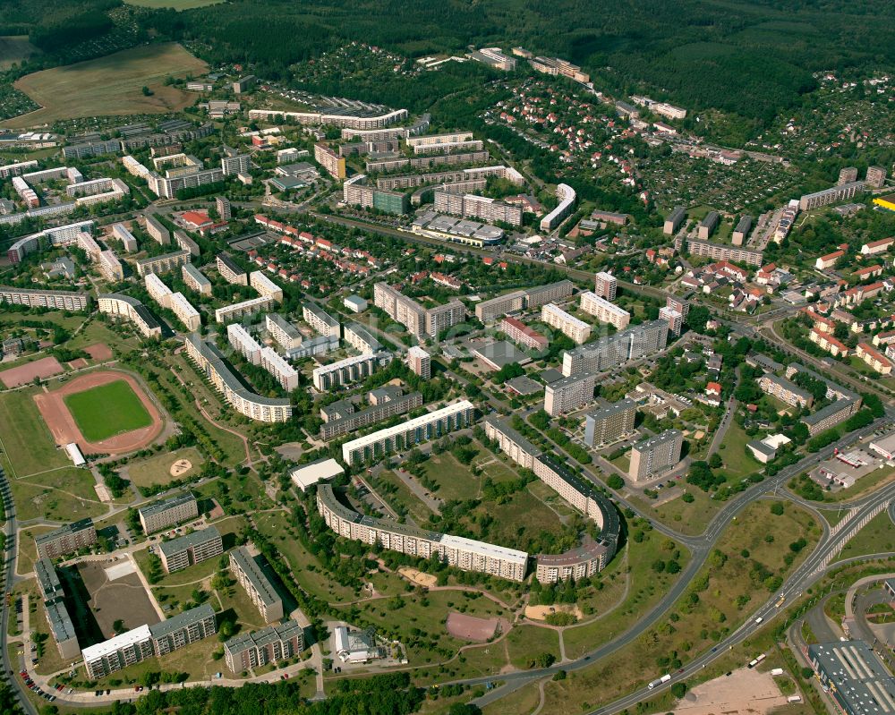 Luftbild Gera - Plattenbau- Hochhaus- Wohnsiedlung in Gera im Bundesland Thüringen, Deutschland